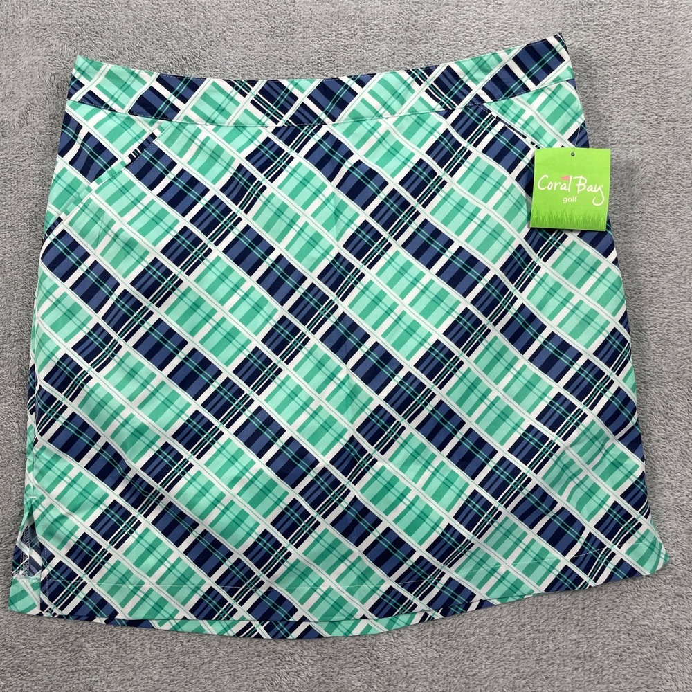 Coral Bay Golf Skort Women 10 Green Plaid Athletic Activewear NWT